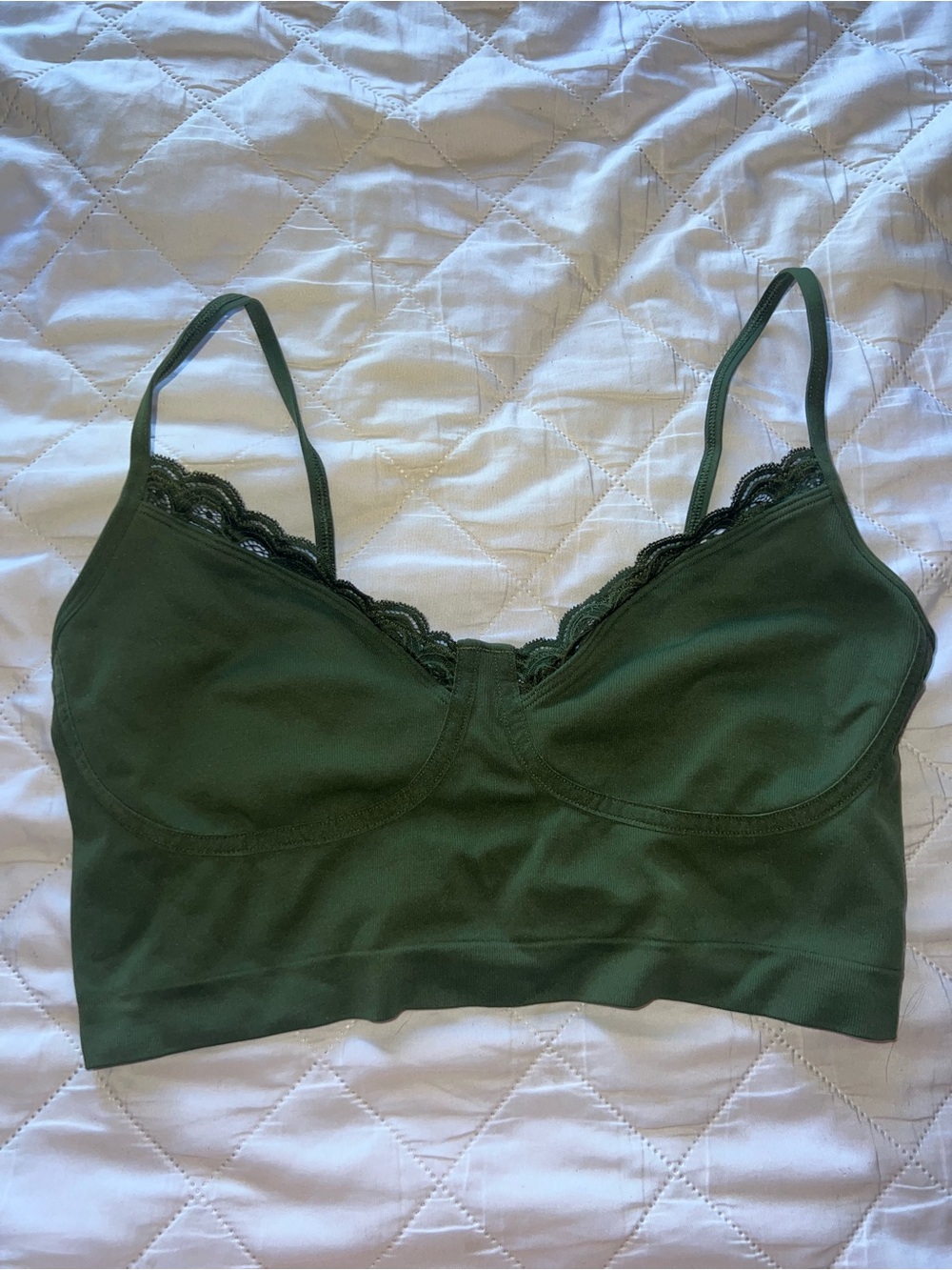 aerie Dark Green Lace-Trim Bralette